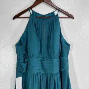 Azazie Bonnie Bridesmaid‎ Dress Peacock Blue Chiffon Halter Maxi Formal Gown thumbnail 7