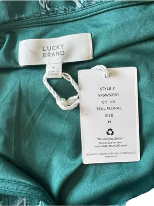 Lucky Brand - NWT Teal Paisley Chiffon Midi Dress Long Sleeve Metallic Sz M thumbnail 7