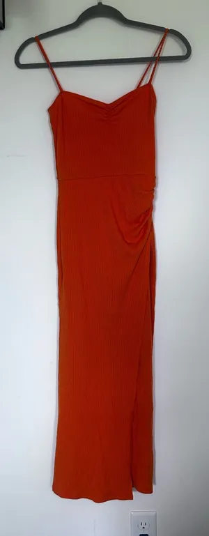 Reformation Formosa Orange Ribbed Bodycon Midi Dress w/ Slit Size XS thumbnail 1