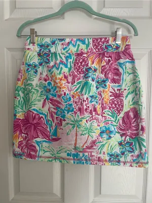 Belle‎ by Kim Gravel Tropical Floral Print Mini Skirt - Pink & Teal XS thumbnail 2