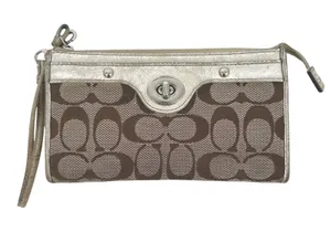 Coach Penelope Zip Wristlet Wallet Turn-Lock Gold Brown Signature Gold Liner Y2K thumbnail 1
