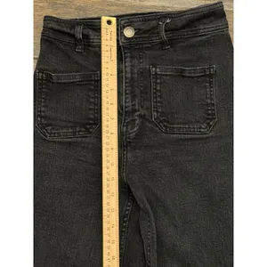 Zara The Patch Pockets Marine Straight Jeans Black High Waist Wide Leg Raw Hem 4 thumbnail 6