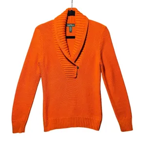 Lauren Ralph Lauren Orange Shawl Collar Shaker Knit Button‎ Pullover Sweater M thumbnail 1