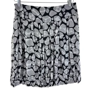 Express Design Studio Black Grey Silk Abstract Pebble‎ Print Bubble Mini Skirt 6 thumbnail 2