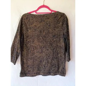Ralph Lauren Jeans Co L 3/4 Sleeve Black with Gold Paisley Top thumbnail 2