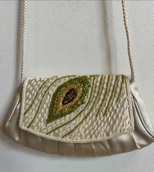 Peacock Ivory Beaded vintage Evening Clutch or shoulder bag thumbnail 1