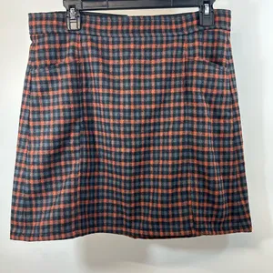 NWT LOFT Black and Orange Plaid A-Line Skirt thumbnail 2