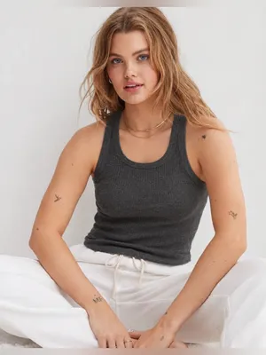 NWT Aerie Scoop Neck Charcoal Tank thumbnail 1