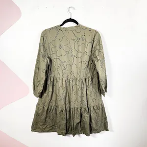 Zara Embroidered Eyelet Tiered Mini Dress Sz Small Floral‎ Vacation Beach thumbnail 3