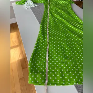 Vintage 1960s Handmade Lime Green White Polka Dot Column Maxi Dress and Scarf thumbnail 9