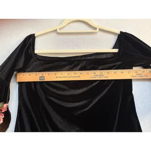 Pretty Angel Black Velvet Off The Shoulder Mini Dress Floral Embroidered Bell Sleeve Shift thumbnail 6