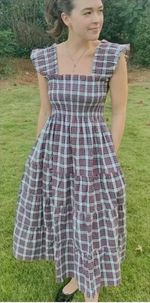 💕HILL HOUSE💕 Ellie Nap Dress ~ Multi-Color Tartan Plaid Print Large thumbnail 1