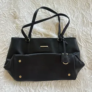 Dana Buchman Black Pebbled Faux Leather Large Tote Bag Gold Hardware thumbnail 2