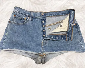 Levi’s 501 High Rise Cut Off Shorts Classic Button Fly Vintage Blue Denim 34 thumbnail 1