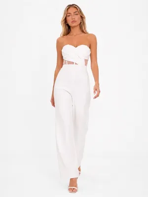 NEW Lulus Surely Stunning Ivory Strapless Bustier Jumpsuit Sz Medium thumbnail 16