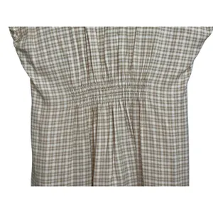 Abercrombie & Fitch Cream Tan Plaid V-Neck Short Sleeve Mini Dress Womens Size L thumbnail 8