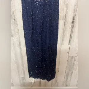 Navy Blue Beaded Embellished Maxi Dress Formal Evening Gown Size M thumbnail 6