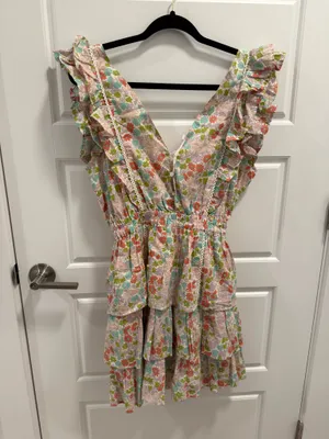 Anthropologie Love the Label Ines Ivory Tiered Ruffled Mini Dress thumbnail 2