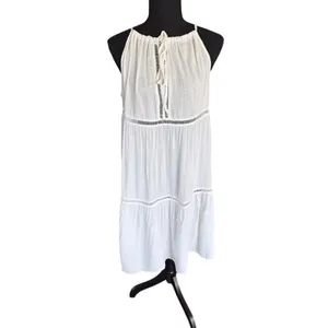 Cupshe White Gauze Tiered Mini Dress Boho Tie Neck XL NWT Festival thumbnail 2