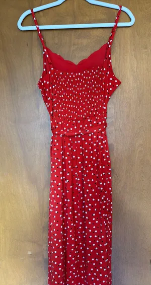 Hawthorne Dress Red Black Cream Polka Dot Stretch Back M thumbnail 4