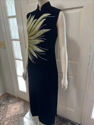 Unbranded Vintage 80s Beaded Soft Velvet Dress, Starburst Sequin Gown thumbnail 5