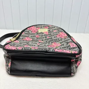 Juicy Couture Pink Rose Print‎ Black Logo Faux Leather Backpack thumbnail 5