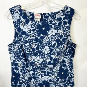 VTG Disney Medium Shift Dress Blue Floral Hidden Mickey‎ Sleeveless Resort 1293 thumbnail 3