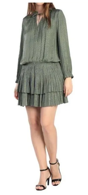 Current Air Laurel Mini Star‎ Dress Size Small Sage Green Tiered Pleated V-Neck thumbnail 1