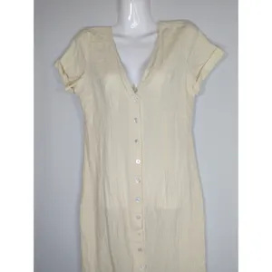 Cider Solid V-neck Yellow Button Shift‎ Maxi Dress MEDIUM NWT Coastal Casual thumbnail 3