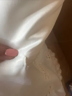 Merry Max Vintage Wedding Gown Size 10 White Pearl Beaded Lace Cathedral Train thumbnail 11