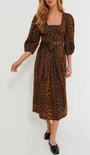 NEW Tuckernuck Leopard Graciela Belted Dress Brown Black Size 8 / Medium thumbnail 1