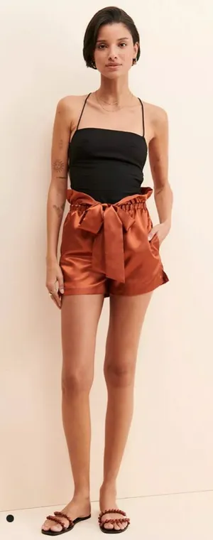 Free People Allani Liu Webber satin shorts SZ M Orange Size M thumbnail 1