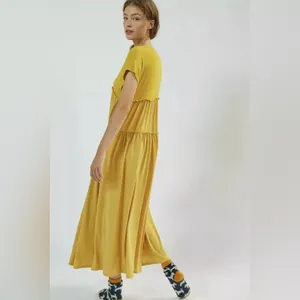 Saturday Sunday by Anthropologie Yellow Tiered Ruffle Maxi‎ Dress Size Small thumbnail 2