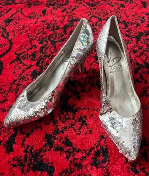 Silver Vintage Sequin Heels Size 10 thumbnail 1