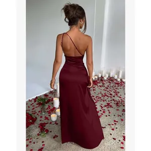NEW 1 Shoulder High Split Cocktail Wedding Party Maxi Dress L thumbnail 2