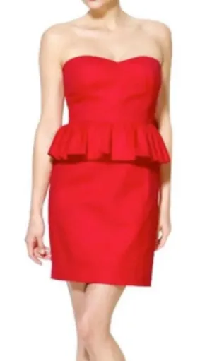 Anyn K Women's Red Strapless 100% Cotton Peplum Mini Dress S Excellent Condition thumbnail 1