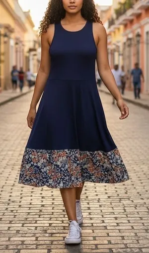 Hutch Navy Blue Butterfly Wing Print Hem Racerback Fit & Flare Dress 6 Whimsical thumbnail 1