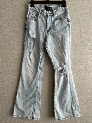 Aéropostale Women’s 2S High Rise Flare Jeans Light Wash Distressed Ripped Y2K thumbnail 5