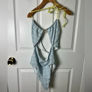 L*Space White Blue Plaid Ocean Charm Rizzo Cut Out One Piece in Powder Blue L thumbnail 2