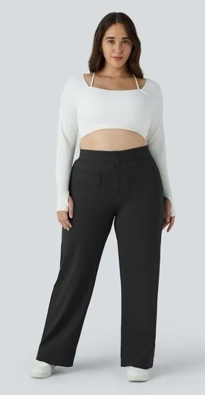 Halara DayStretch High Waisted Pockets Straight Leg Casual Pants Black Size XL thumbnail 1