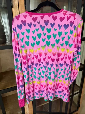Little Sleepies pajamas bamboo henley long sleeve top hearts ombre rainbow thumbnail 3