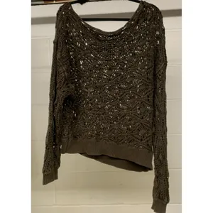 NEW Free People Bittersweet Brown Off Shoulder Crochet Sweater Open Knit - Large thumbnail 3