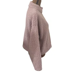American Eagle fuzzy Sherpa quarter zip cinch waist cropped pullover size S thumbnail 3
