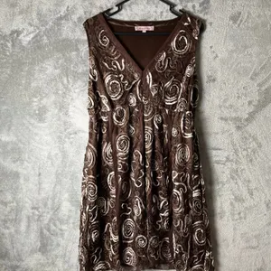 Vintage Y2K Brown Textured Tulle Babydoll V Neck Sleeveless Dress‎ Boho Indie LG thumbnail 2
