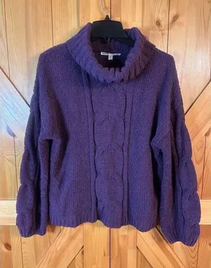 Seven7 Chenille Turtleneck Sweater Purple Size Medium (5668) thumbnail 1