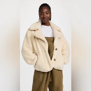Free People We The Free Joplin Cozy Jacket Cream Sherpa‎ Coat Womens Size L thumbnail 2