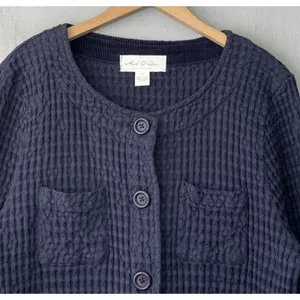 Mod O Doc Jacket Size Large Navy Textured Waffle Lagenlook Boxy Artsy Cotton Top thumbnail 3