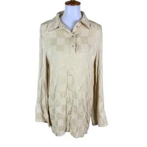 L'Academie Cream Textured Button Blouse Tunic Lightweight Chic Minimalist M thumbnail 2