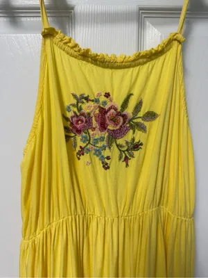 feathers Yellow Floral Embroidered Tiered Maxi Dress with Tie Straps thumbnail 2