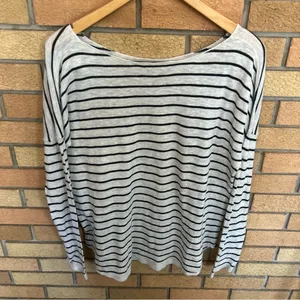 Vince Round Neck Long Sleeve Knit White & Black Striped Cotton Top Size Small thumbnail 3